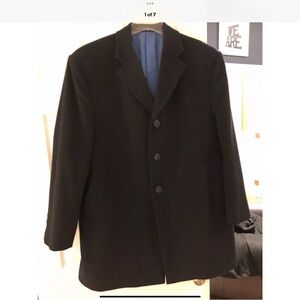 Men’s Wool Custom made Black Coat with Blue Lining
